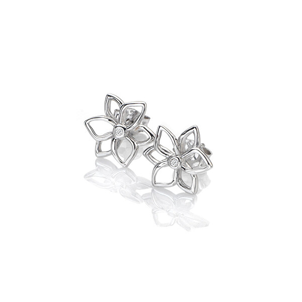 Gyengéd ezüst fülbevaló gyémántokkal Virágok Diamond Amulets DE711