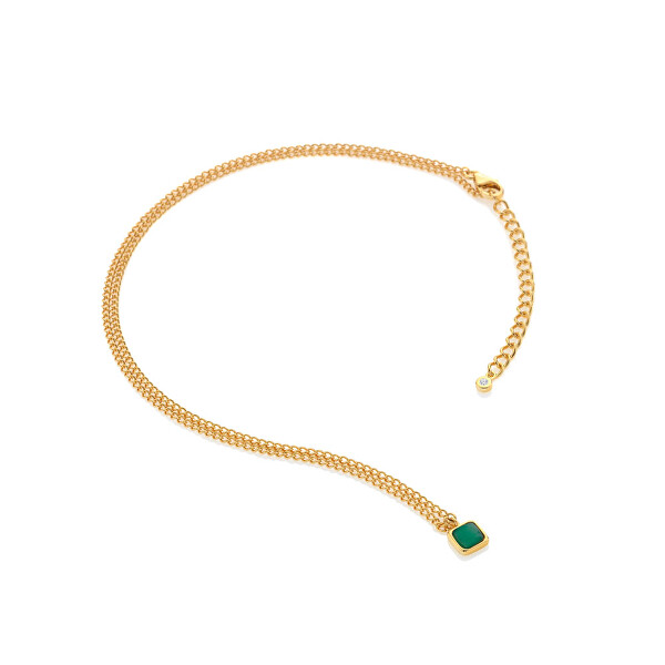 Zarte vergoldete Halskette mit grünem Achat und Diamant Gemstones DN197