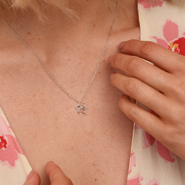 Jemný strieborný náhrdelník s diamantom Kytička Diamond Amulets DP894 (retiazka, prívesok)