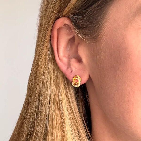 Moderní pozlacené náušnice s diamanty a topazy Connected DE857