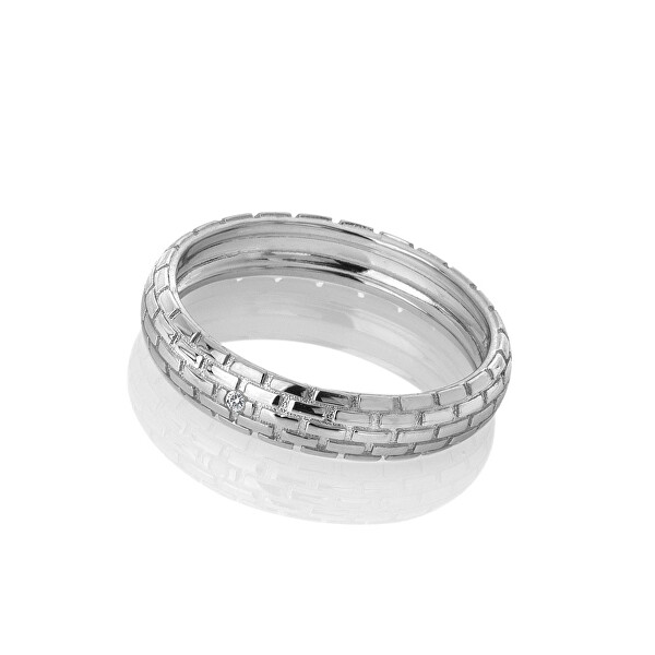 Moderný strieborný prsteň s diamantom Woven DR234