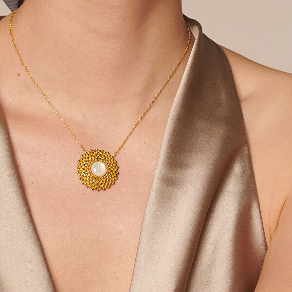Pozlátený náhrdelník s diamantom a perleťou Jac Jossa Soul DN193 (retiazka, prívesok)
