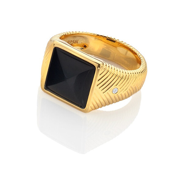 Pozlacený prsten s onyxem a diamantem Jac Jossa Hope DR256