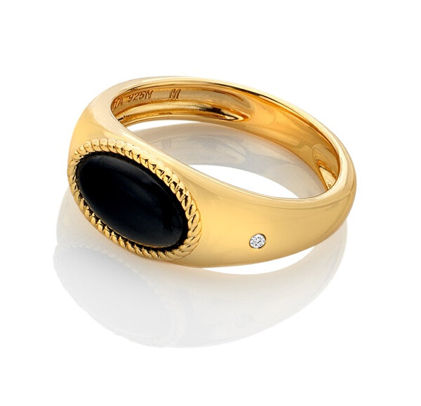 Pozlacený prsten s onyxem a diamantem Jac Jossa Hope DR257