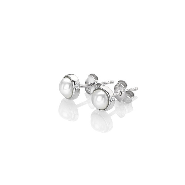 Cercei fermecători din argint cu diamante și perle Diamond Amulets DE712