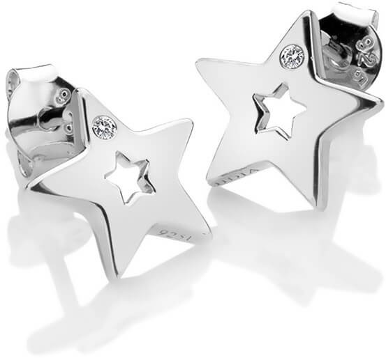 Cercei steluțe din argint cu diamante adevărate Amulets DE587