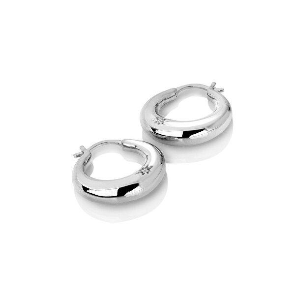 Stříbrné náušnice kruhy s diamanty Huggies DE794