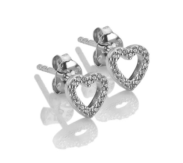Stříbrné srdíčkové náušnice s kubickými zirkony Silver Whisper SWE004