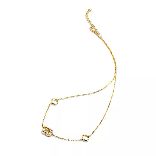 Pozlacený moderní náhrdelník s diamantem a topazy Connected DN223