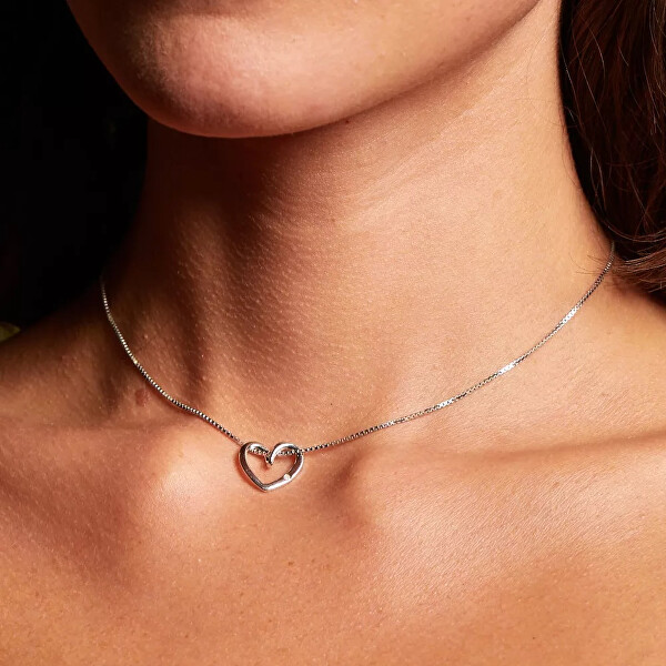 Stříbrný náhrdelník Srdce s diamantem Heart DP1089 (řetízek, přívěsek)