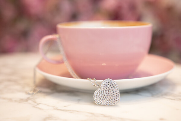 Strieborný srdiečkový náhrdelník s diamantom Memories Heart Locket DP770