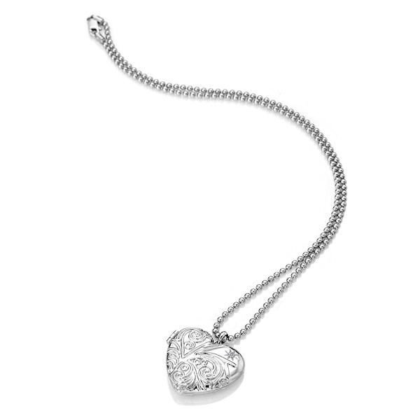 Stříbrný srdíčkový náhrdelník s diamantem Memories Heart Locket DP772