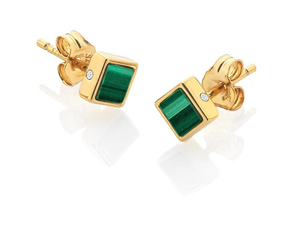 Eleganti orecchini placcati in oro con diamanti e malachite Jac Jossa Hope DE762