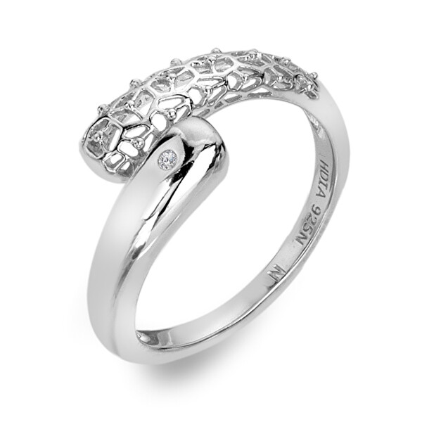 Asymetrický stříbrný prsten s diamantem Aster DR307