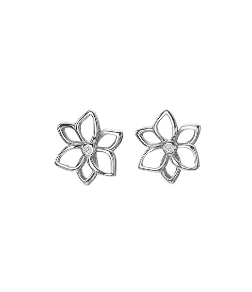 Gyengéd ezüst fülbevaló gyémántokkal Virágok Diamond Amulets DE711