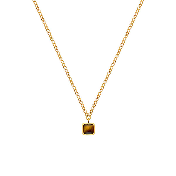 Jemný pozlacený náhrdelník s tygřím okem a diamantem Gemstones DN199