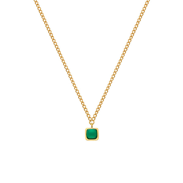 Jemný pozlacený náhrdelník se zeleným achátem a diamantem Gemstones DN197