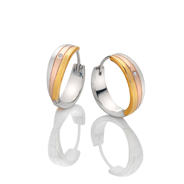 Nadčasové stříbrné tricolor náušnice s diamanty Trio DE841