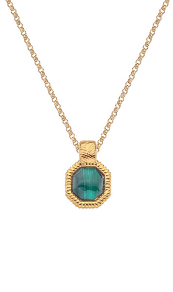 Pozlacený náhrdelník s diamantem a malachitem Jac Jossa Hope DP845 (řetízek, přívěsek)