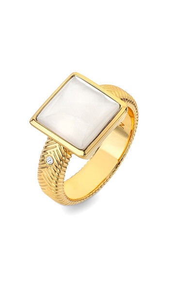 Vergoldeter Ring mit einem Diamanten und Perlmutt Jac Jossa Soul DR247