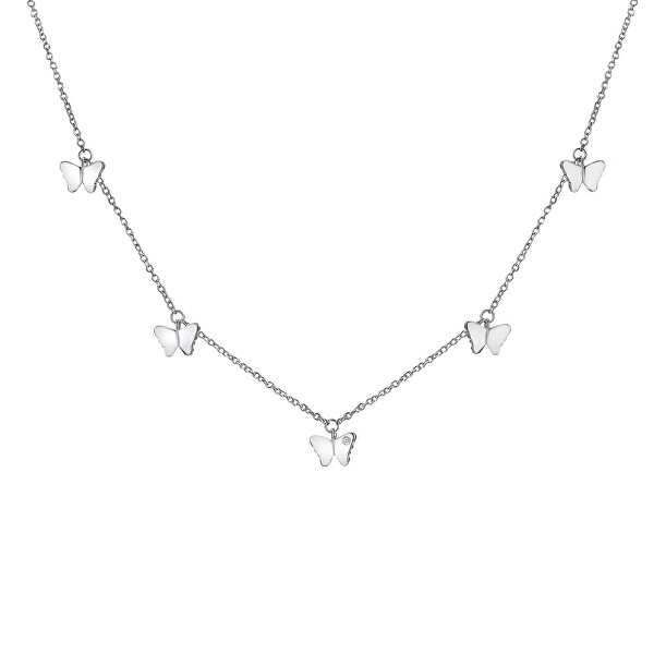 Půvabný stříbrný náhrdelník s motýlky Flutter DN168/9