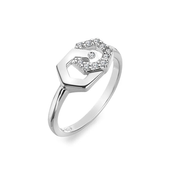 Stříbrný prsten s diamantem a topazy Hexagon DR314