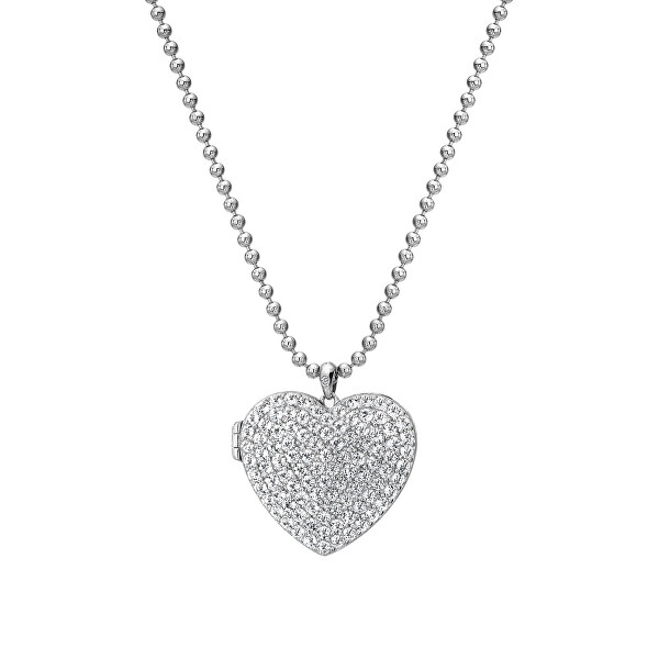 Stříbrný srdíčkový náhrdelník s diamantem Memories Heart Locket DP770
