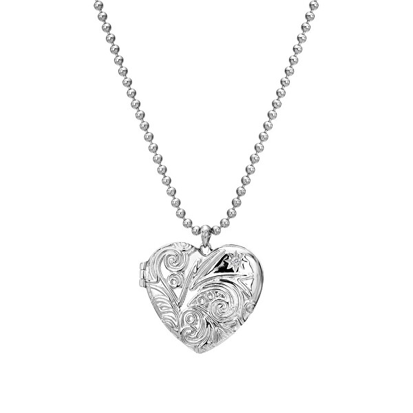 Stříbrný srdíčkový náhrdelník s diamantem Memories Heart Locket DP772