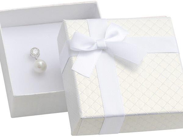 Bílá dárková krabička na soupravu šperků s mašlí AT-5/A1
