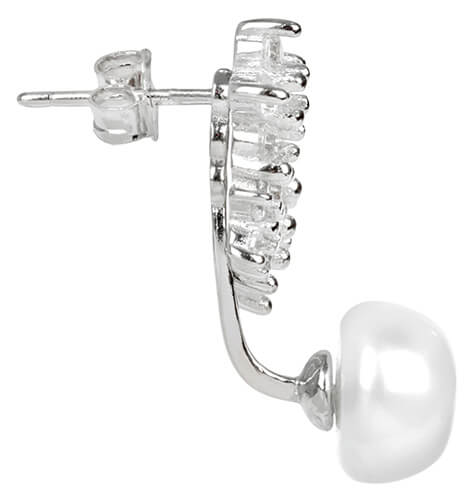 Asymetrické náušnice - dvojnáušnice s pravou bílou perlou a záušnice se zirkony JL0260
