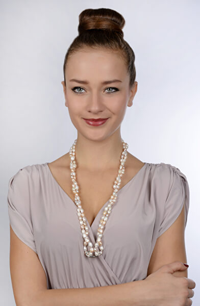 Lange Halskette aus echten mehrfarbigen Perlen JL0140