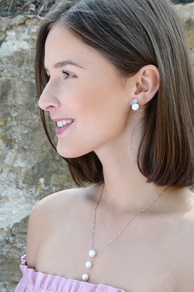Silber Ohrringe mit echter Perle und Zirkonen JL0430