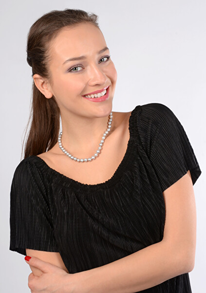 Halskette mit echten grauen Perlen JL0288