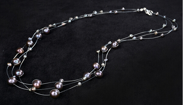 Halskette aus schwebenden dunklen echten Perlen JL0325