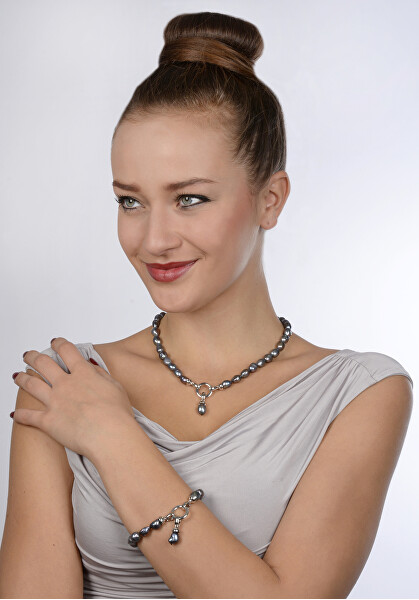 Halskette aus echten metallisch blauen Perlen JL0561