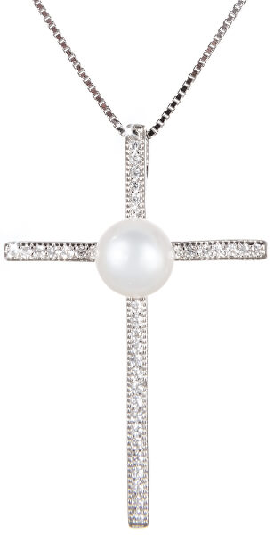 Silberkette Kreuz mit echter Perle JL0455 (Halskette, Anhänger)