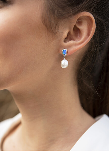 Luxuriöse Ohrringe mit echter Barockperle und synthetischem Opal JL0583