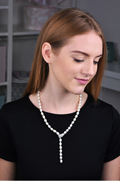 Luxusný perlový náhrdelník so zirkónmi JL0596
