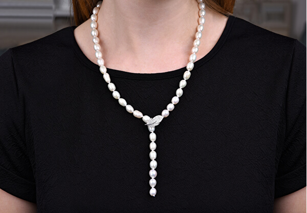 Luxusní perlový náhrdelník se zirkony JL0596