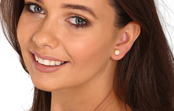 Luxus aranyozott aszimmetrikus fülbevaló gyöngyökkel és cirkónium kövekkel -  jobb oldali fülbe JL0777