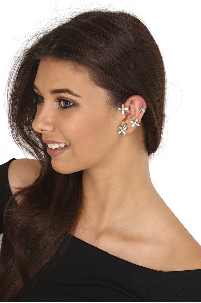 Luxuriöse asymmetrische Silberohrringe mit Perlen und Zirkonen linker Ohrring zum Anziehen JL0778
