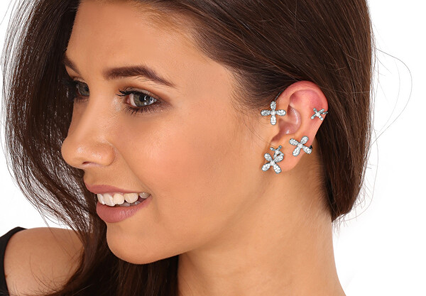 Lussuosi orecchini asimmetrici in argento con perle e zirconi - orecchio sinistro JL0778