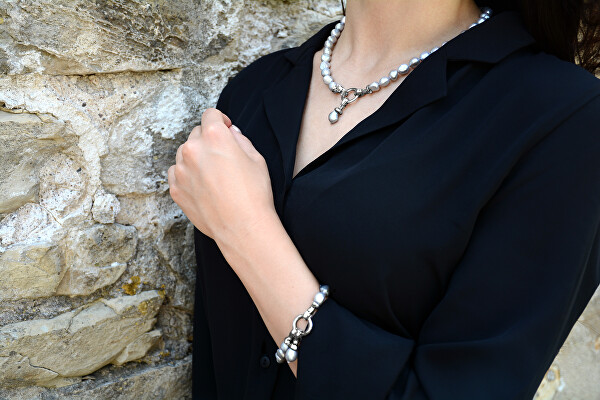 Halskette aus echten grauen Perlen JL0557