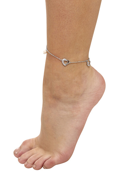 Něžný řetízek na nohu se srdíčkem a perlou JL0806