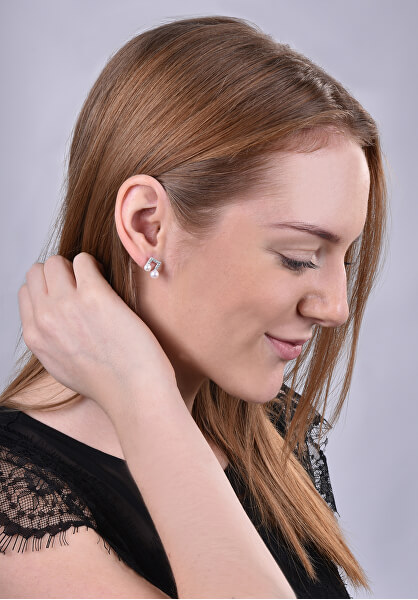 Silberne Ohrringe Noty mit echten Perlen und Zirkonen JL0414