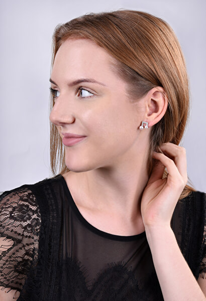 Silberne Ohrringe Noty mit echten Perlen und Zirkonen JL0414