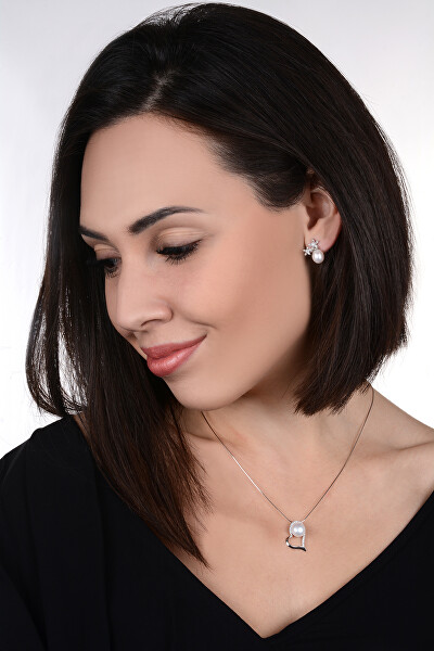 Stříbrný náhrdelník se srdíčkem a pravou perlou JL0461 (řetízek, přívěsek)