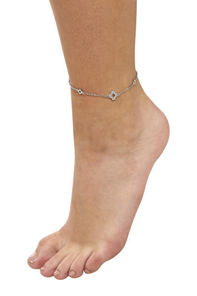 Stříbrný řetízek na nohu se čtyřlístky a sladkovodní perlou JL0803