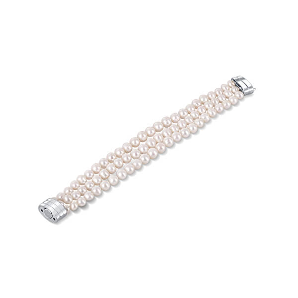 Brățară cu trei rânduri din perle albe adevărate JL0668