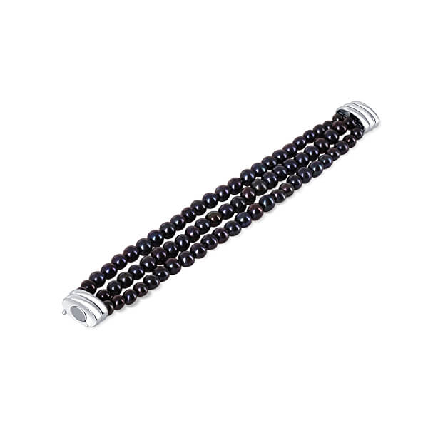 Třířadý náramek z pravých černých perel JL0670